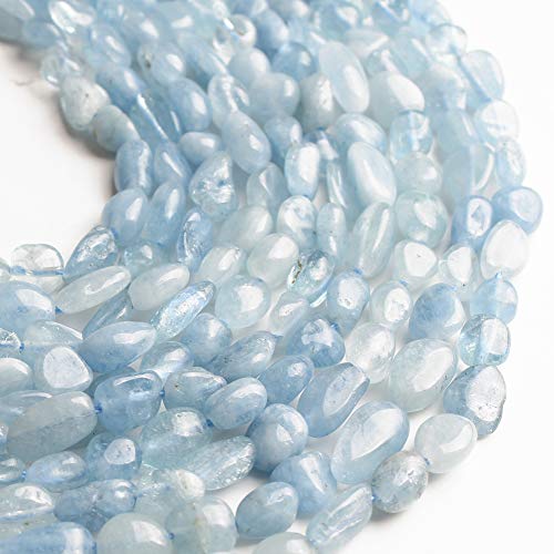 HAAMIIQII Natural Blue Aquamarine Pebble Stone 5-8mm Small Irregular Freeform Tumbled Loose Gemstone Beads for Jewelry Making Strand 15 Inch (45-50pcs) - color: Aquamarine