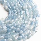 HAAMIIQII Natural Blue Aquamarine Pebble Stone 5-8mm Small Irregular Freeform Tumbled Loose Gemstone Beads for Jewelry Making Strand 15 Inch (45-50pcs) - color: Aquamarine