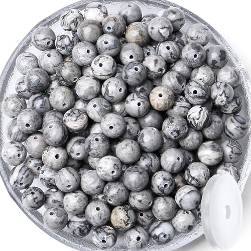 QINJIEJIE 100PCS Map Jasper Beads 8mm Natural Stone Beads Round Loose Gemstone Bead for Bracelet Beading Crystal Jewelry Making DIY Necklace Earrings 0.32" - color: Map Jasper, size: 100PCS