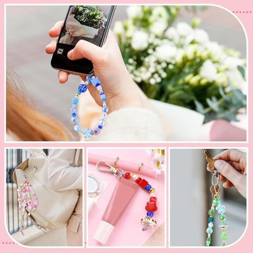 Wurosi 865 Pcs Bead Keychain Kit, DIY Bead Keychain Making Kit, Bag Charm Kit with Acrylic Heart Flower Alphabet Beads Key Chain Supplies for Jewerly Making Kit - color: 865 Pcs Bead Kit