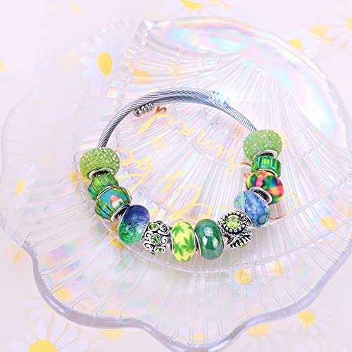 European Large Hole Beads Spacer Beads Charm Fairy Wands Beads Rhinestone Craft Beads for DIY Bracelet Jewelry Making (Green) - color: Green