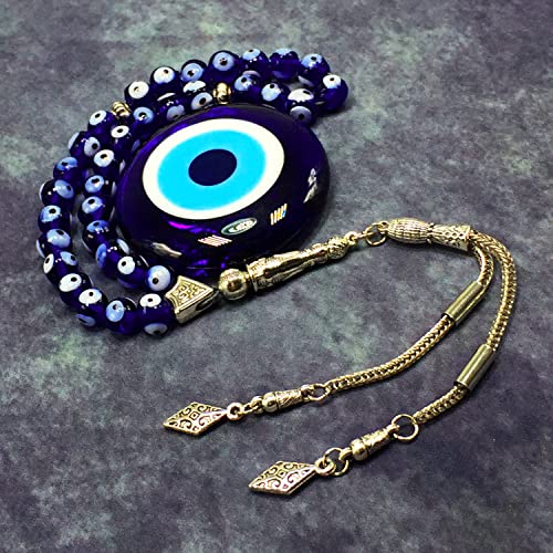 Simple Designed Natural Stone Worry Beads (8mm -33 Beads) - Prayer Beads Tesbih-Tasbih-Tasbeeh-Misbaha-Subha-Sebha-Sibha-Rosary (Evil Eye -8 mm 33- Beads) - color: Evil Eye -8 mm 33- Beads