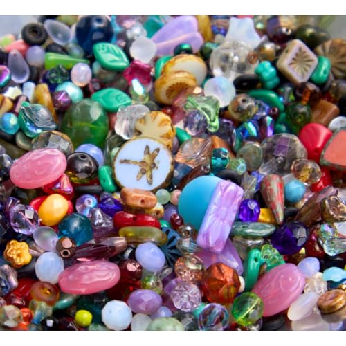 50g Assorted Czech Glass Beads – Approximately 83-100 Beads Firepolished, Pressed, Picasso, Seed Bead, Table Cut Mix - Premium Beads - Ideal for Jewelry Designers, Beaders & Crafters