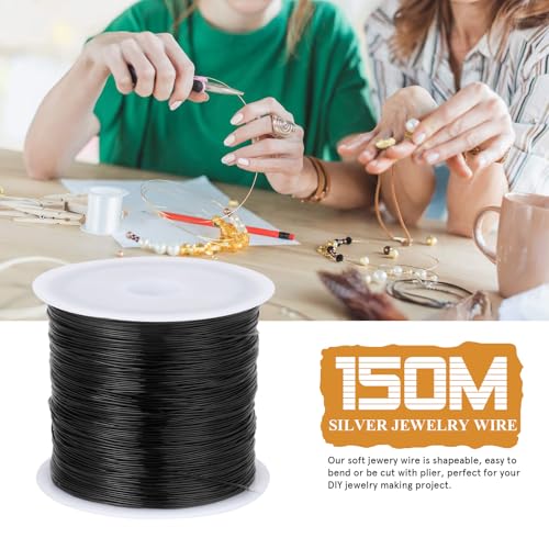 492FT Jewelry Wire 32 Gauge Tarnish-Resistant Copper Beading Wires Roll Bulk for DIY Crafts Jewelry Making, Black Wire - color: Black, size: 0.2mm