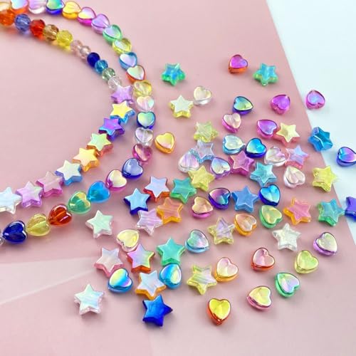600 PCS Acrylic Heart Star Shape Beads AB Colors Flat Loose Spacer Beads for DIY Necklace Bracelet Jewelry Craft Making (Rose AB) - color: Rose AB