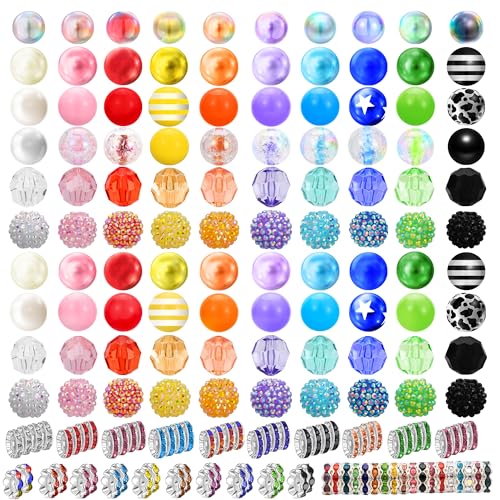 180 PCS Focal Beads for Pen Making, Include 100 PCS 20mm Rhinestone Beads 20 PCS 16mm Bubblegum Bead and 60 PCS Rondelle Spacer Bead, Perfect for DIY Pen Keychain Bracelets Jewelry - color: 180 PCS Round Beads