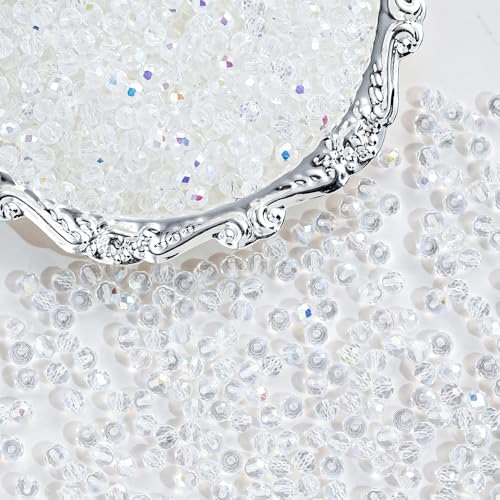 1000PCS 4mm Round Crystal Glass Beads Faceted Spacer Beads Bulk for Jewelry Making Bracelets Necklace Earring Pendants Craft (White) - color: White AB, size: 4mm