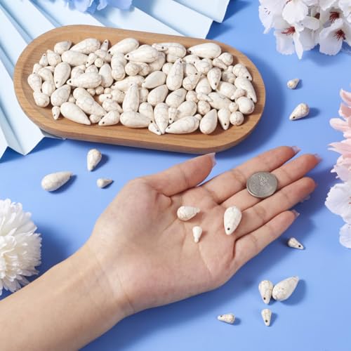 105Pcs Top Drilled Teardrop Stone Beads Synthetic Turquoise Water Drop Beads Dyed Drop Gemstone Spacer Beads for DIY Necklace Bracelet Earring Jewelry Making - color: White # Teardrop
