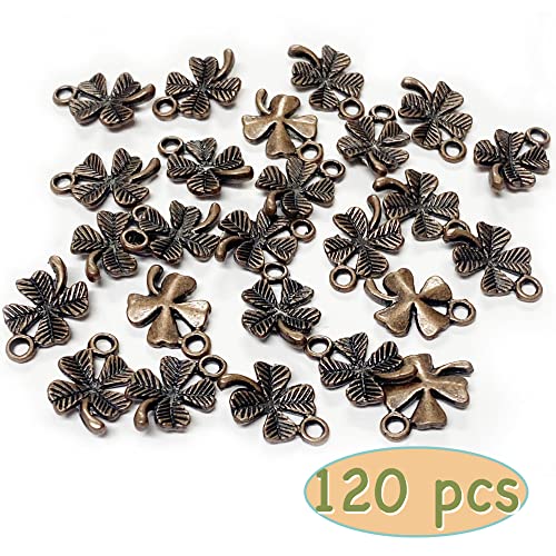 Heather's cf Four Leaf Clover Silver Leaf Beads 100-150 Pcs Leaves Craft Antique Leaf Charms for Crafting Leaf Pendant Charm for Necklace Bracelet Earring Making Fall Leaf Beads Set - color: Copper Clover