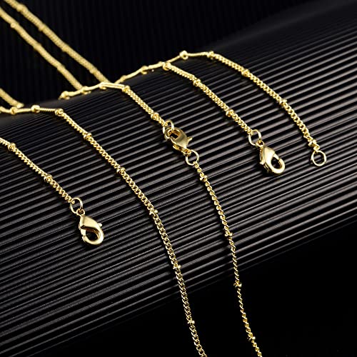 Wholesale 12PCS Gold Plated Solid Brass Satellite Beaded Curb Thin Chain Necklace Bulk for Jewelry Making (26 Inch(1.5mm)) - color: Gold, size: 26 inch-1.5mm