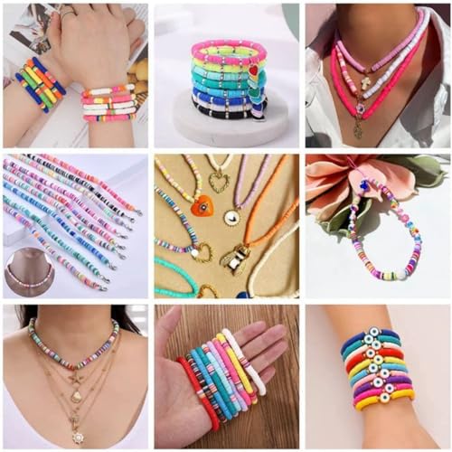 4100 Pcs Pink Clay Beads Bracelet Making Kit, 6mm Polymer Spacer Flat Heishi Beads for Jewelry Necklace Earring Making - color: Pink