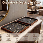 Large Solid Wood Jewelry Watch Tray, Velvet Jewelry Board Display Trays for Key Wallet Ring，Stackable Wooden Jewelry Drawer Organizer Showcase Jewelry Holder(Grey) - color: Gray
