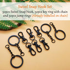 150Pcs Black Swivel Snap Hook Set,Swivel Clasp Keychain Hook Lobster Clasp Split Key Rings with Chain and Jump Rings Bulk for Keychain Lanyard,Jewelry,DIY Crafts Supplies - color: Black