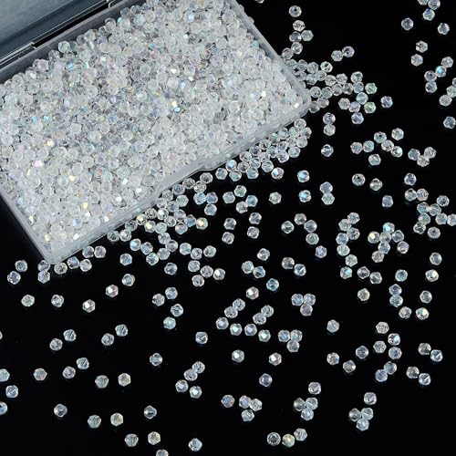 1200PCS 3mm Bicone Crystal Glass Beads for Jewelry Making, Sparkling Mini Beads for Suncatchers, DIY Bracelets & Craft Projects (AB White) - color: AB White, size: 3MM 1200Pcs