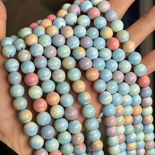 MJDCB Natural Stone Beads 10mm 35pcs Round Rainbow Stone Loose Gemstone Bead Charms for Jewelry Making Bracelet Necklace Earring Pendant - color: Rainbow Stone, size: 10mm