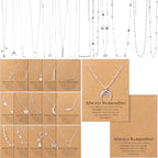 Kenning 30 Pcs Mother's Day Necklace Gifts Bulk Pendant Necklace Set for Women Gold Plated Acrylic Adjustable Clavicle Chain with Card - color: Silver, style: Stylish Mixed Style