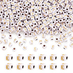 FASHEWELRY 500Pcs White Golden Letter Beads 4.5mm Square Alphabet Beads Acrylic Cube Letter E Beads for Friendship Bracelet Necklace Keychains Jewelry Making - color: Letter E