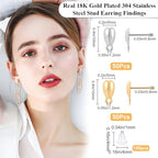 Beebeecraft 1 Box 100Pcs Stud Earring Findings 18K Gold Plated 304 Stainless Steel Teardrop Earrings Studs Findings with Horizontal Loops Ear Nuts for DIY Jewelry Making (Gold, Silver) - color: Gold & Stainless Steel