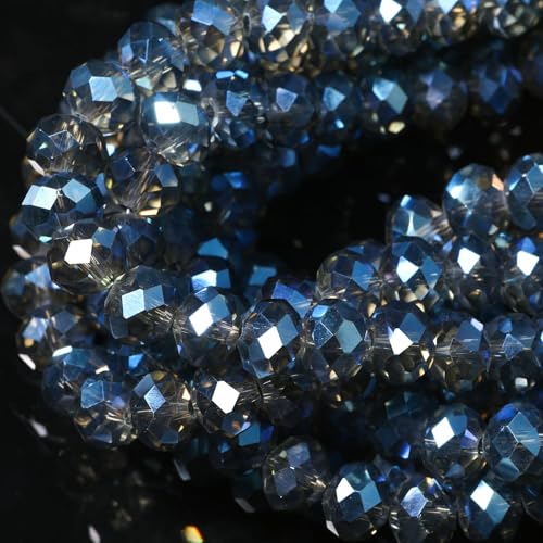 5 Strands 8mm Transparent Dark Blue Half Plated Faceted Rondelle Beads, Songxi Glass Beads for Keychain Making Necklace Earring Jewelry Making for Gemstone DIY Craft Supplies - color: Dark Blue, size: 8mm(5 Strands)