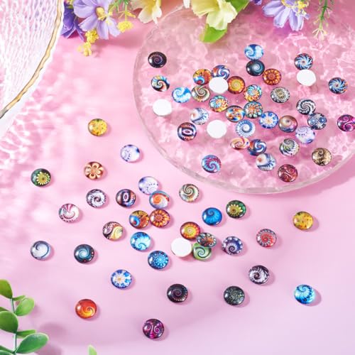 100Pcs/Set Flat Round Transparent Glass Cabochons with Pattern Eye Flatback Glass Dome Flatback Cab Beads for Photo Cameo Jewelry Making Necklace Ring DIY Crafts 12x4mm Random Mixed - color: 100Pcs-12x4mm-Random