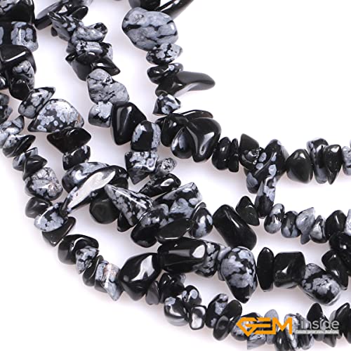 GEM-Inside Crystal Stone Chips for Jewelry Making Genius Gemstone Freeform Loose Beads with Hole for Bracelet Necklace Making Adults 34" (Snowflake Obsidian, 7-8mm) - color: Snowflake Obsidian