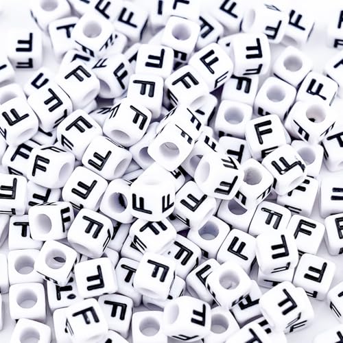 500Pcs Acrylic Letter Beads F 6X6mm Single Square White Alphabet Beads for Friendship Jewelry Making - color: Square - F