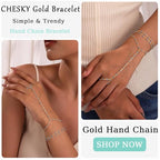 CHESKY 14K Gold Plated Hand Chain Bracelets for Women Set - Dainty Finger Ring Bracelet Stack Adjustable Hand Chains Durable Beaded Bracelets Trendy Simple Body Jewelry Gift for Women - style: 3color bracelet-gd