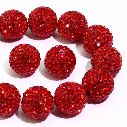 Dowarm 16MM Red Rhinestone Beads for Crafting, Round Polymer Clay Crystal Beads for Jewelry Making Bracelet Necklace Earring Beaded Pen, Fancy Shamballa Pave Disco Ball Diamond Bead, 20PCS - color: 20-Red | Siam, size: 16mm