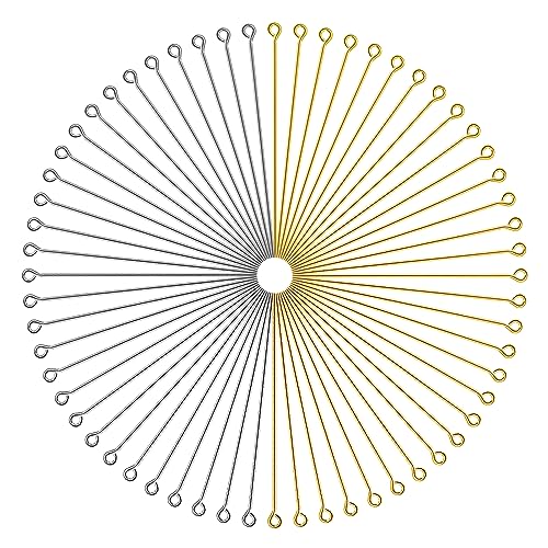 TOAOB 200pcs Eye Pins 2 Inch Brass Findings Gold Silver Open Head Pins for DIY Crafts Necklaces Bracelets Earrings Jewelry Making - size: 50mm
