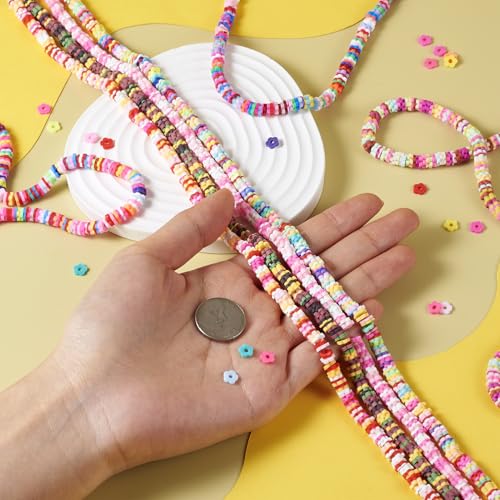2030Pcs Handmade Polymer Clay Beads for Bracelets,Heishi Beads,Flower Beads Disc Beads,Mixed Color Flat Round Beads for Jewelry Making Friendship Bracelet Kit,Hole: 1.8mm
