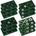 Junkin 12 Pcs Jewelry Tray Velvet Stackable Jewelry Organizer Trays Divided Earring Accessories Storage Containers Box (Rose Red) - color: Green