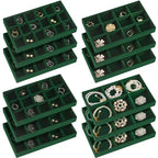 Junkin 12 Pcs Jewelry Tray Velvet Stackable Jewelry Organizer Trays Divided Earring Accessories Storage Containers Box (Rose Red) - color: Green