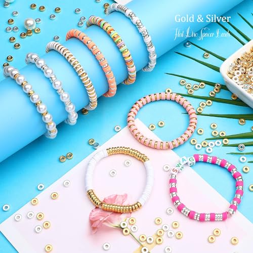 1500pcs 6mm Flat Round Spacer Beads Disc Loose Jewelry Making Beads for DIY Bracelet Necklace Earring Craft Supplies, Gold & Silver - color: Silver & Gold