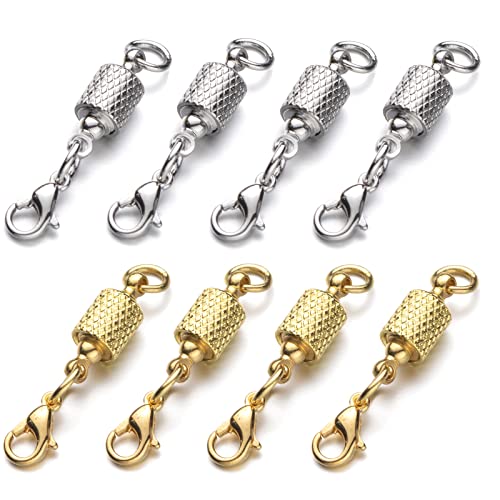 Zpsolution Screw-in Locking Magnetic Jewelry Clasps for Necklaces 6mm Light and Small Keep The Clasp in Back - color: Silver / Gold