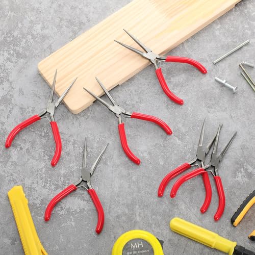 10 Pcs Mini Needle Nose Pliers Bulk, 6 Inch Precision Pliers Set with Extra Long Tips for Jewelry Making, Wire Wrapping, Small Object Gripping, DIY Project (Red) - color: Red