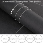 10 Pack Stainless Steel Dainty Box Chain Bulk 20Inch 1.1mm Adjustable Charm Necklace Chains With Rubber Stopper for Jewelry Making - color: Silver Box
