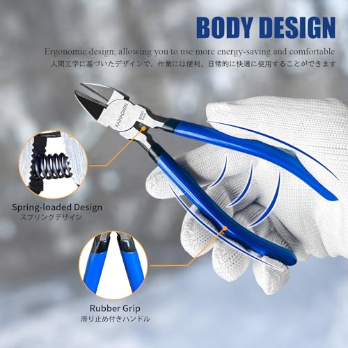 Wire Cutters 2 Pack KAIHAOWIN 6 Inch Wire Cutters Set Spring Loaded Wire Snips Diagonal Cutting Pliers Dikes Precision Wire Clippers Small Flush Cutter for Cutting Wires,Electronics,Cables,Jewelry,DIY - size: ef of 2 pk