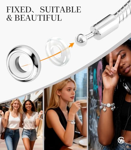 GW Stopper Charms 925 Sterling Silver Round Rondelle Spacer Beads with Exquisite Velvet Bag for Charm Bracelets for Women - color: Rose Gold-4PCS