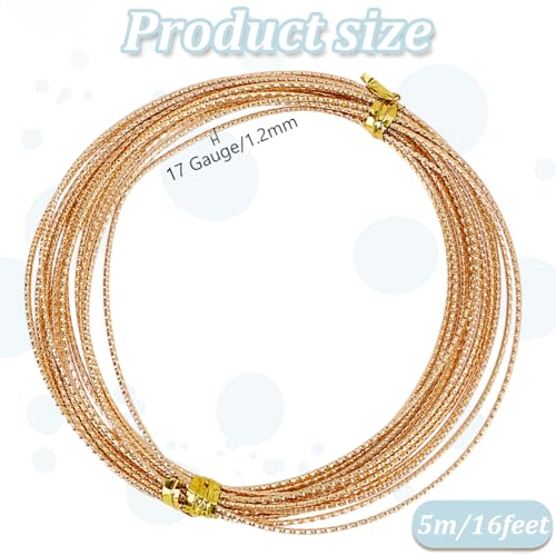 1.2mm x 5m 18K Gold Plated Copper Twist Wire Textured Crafting Wire Golden Engraved Half Hard Wire Memory Wire for Bracelet Ring Jewellery Making DIY Beading Work Sculpting