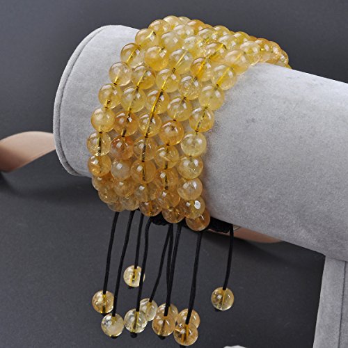 MASSIVE BEADS Natural Healing Power Gemstone Crystal Beads Unisex Adjustable Macrame Bracelets - color: Citrine, size: 8mm