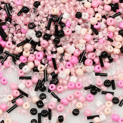 Mixed Pink Black Beads Size 6/0 Crafts Glass Seed Beads 4mm for Jewelry Making (Total About 100g About 1200pcs) - color: Mixed Pink Black