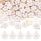 Beadthoven 100pcs Enamel Charms Cherry Blossom Daisy Flower Pendants Gold Plated Small Cute Bulk for Jewelry Making Bracelet Necklace Earrings Keychain DIY Accessories - color: Sakura Flower-White
