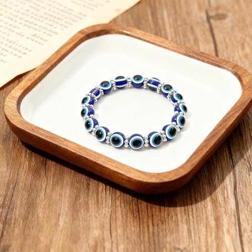 Handmade 8mm Beaded Bracelets For Men Protection Bracelet For Women Chakra Feng Shui Stretchy Handmade Lucky Money Stretchy Crystal Bracelets Best Gifts - color: Evil eyes