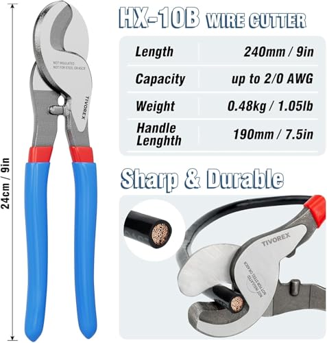 Battery Cable Wire Lug Crimping Tool for AWG 8-1/0 Heavy Duty Wire Copper Lugs, Electrical Lug Crimper with Cable Cutter, Silver, Blue, Black