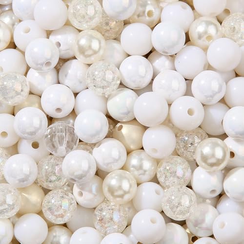 12mm White Acrylic Beads 300pcs Focal Spacer Bead Chunk Bubblegum Beads for DIY Crafting Necklace Bracelet Jewelry Making Keychain (White) - color: white