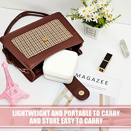 Taiyin Travel Jewelry Case, Bridesmaid Gifts Mini Jewelry Organizer, PU Leather Portable Earring Box for Women Girls - color: White