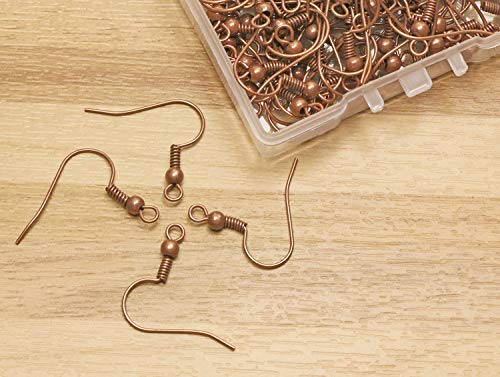 Shapenty Surgical Brass Ball Coil Fish Earring Hooks Clasp Hypo-allergenic Ear Wire Bead Connector Hooks with Large Loop for DIY Jewelry Finding Making, 100PCS/50Pairs (Copper) - color: Copper