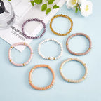 Ornaland 7Pcs Handmade Polymer Clay Heishi Surfer Stretch Bracelets Set Colorful Glass Beads Bracelets Boho Stackable Preppy Bracelets Wrist Jewelry for Women - color: Grayish Yellow