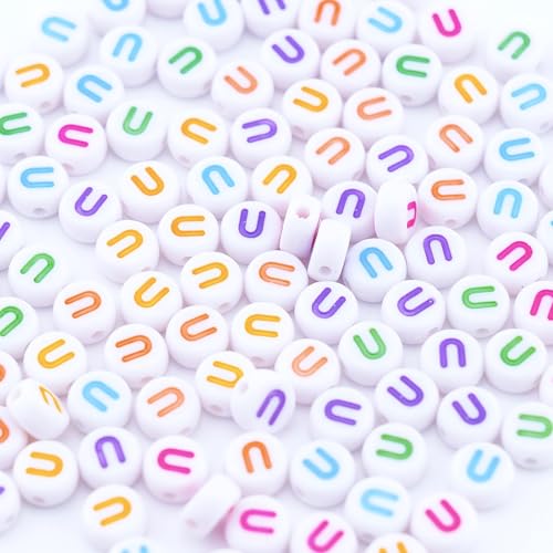 300Pcs Vowel Letter Beads U 4X7mm Individual Round Alphabet Beads for Charms Bracelets Making - color: Round - U