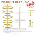 Jewelry Earring Holder Organizer, Adjustable 5 Tiers Rotating Earring Holder 3 Tier Necklace Holder with Wooden Base, Multi-Functional Jewelry Organizer Display Stand for Studs Bracelet Women(Gold) - color: Gold